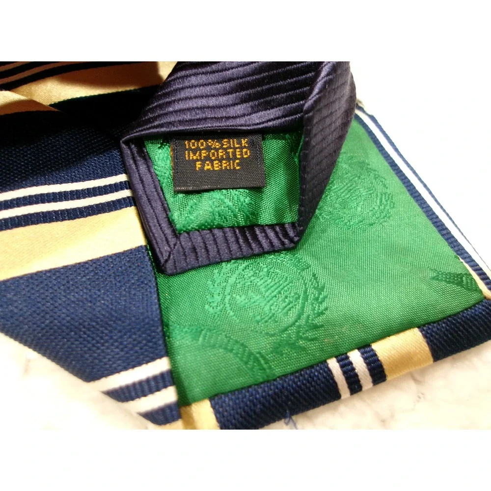 Tommy Hilfiger Mens 3.75x57 Necktie Navy Gold Striped Silk Made in USA WPL 2831